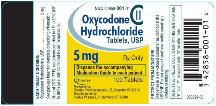 Oxycodone HCL 5 mg, 100 tabs (Narkotika)