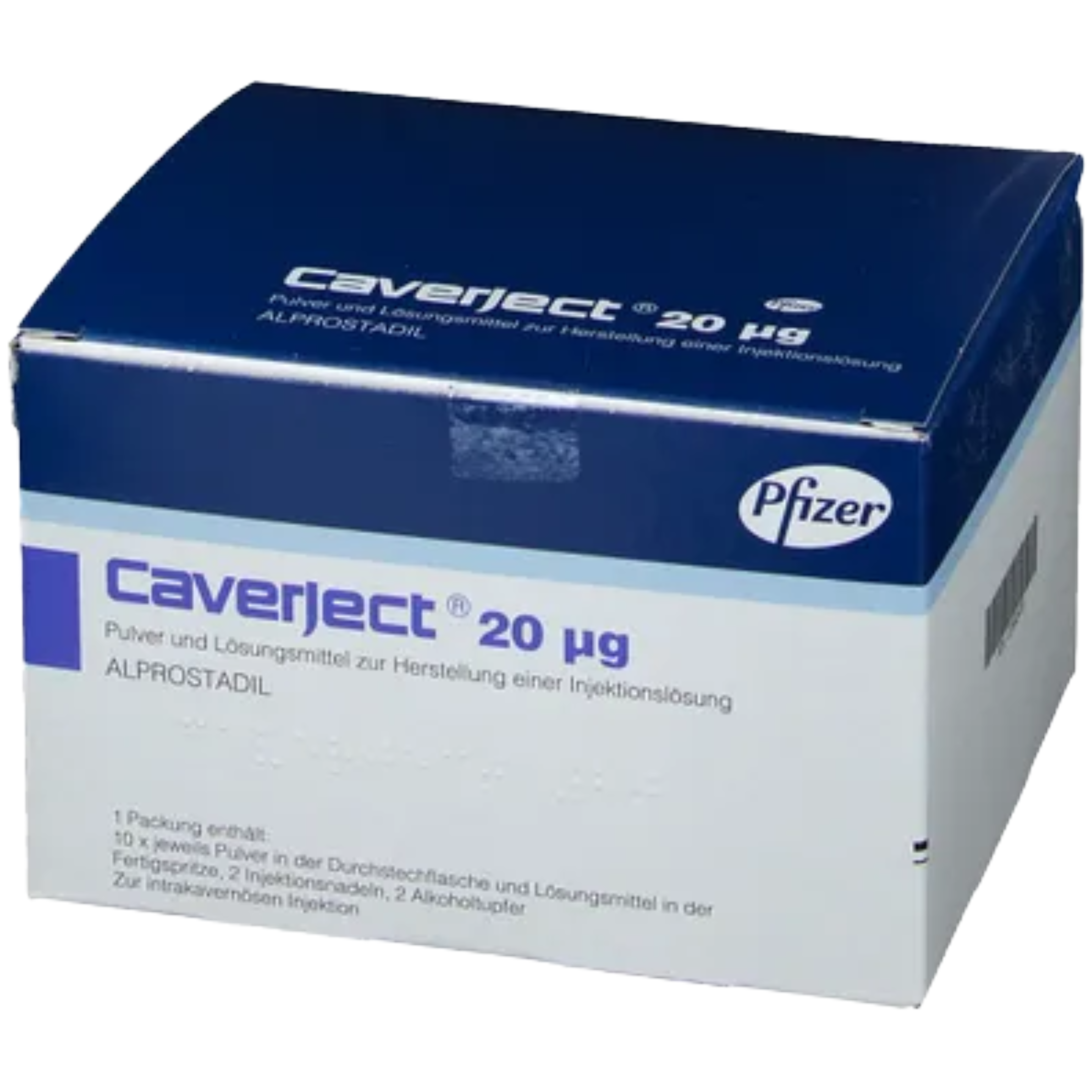 CAVERJECT® 20mcg 10 kits (vial + pre-filled syringe wirh solvent), Powder and solvent for solution for injection
