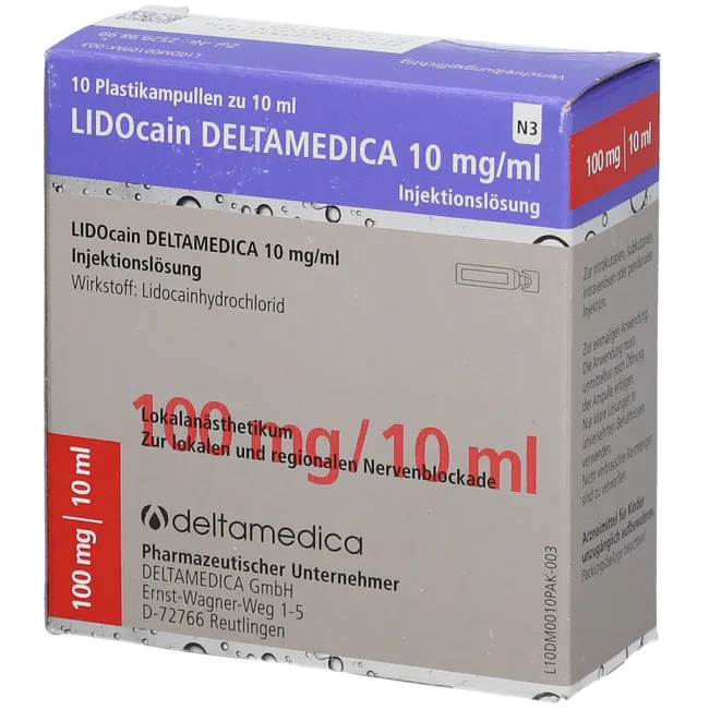 LIDOcain DELTAMEDICA 10mg/ml 10x10 ml amp, solution for injection (preservative-free)
