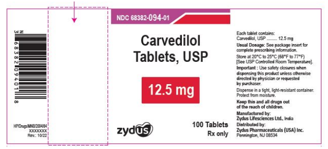 Carvedilol Tablets USP, 12.5 mg,  100 tabs