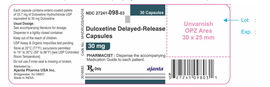 Duloxetine 30mg delayed release caps, 30st