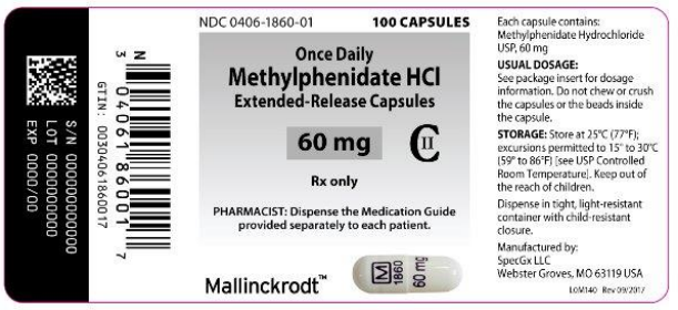 Methylphenidate HCl 60mg 100 extended-release caps