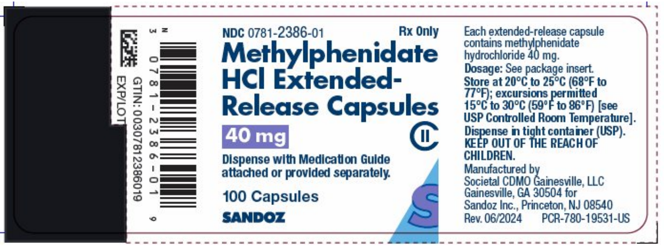 Methylphenidate HCL Sandoz extended-release capsules, 40 mg, 100st (Narkotika)