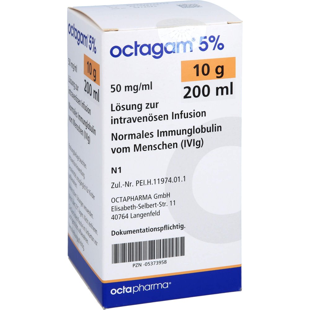 Octagam 5 %  50 mg/ml intravenous solution for infusion, 10g (200ml)